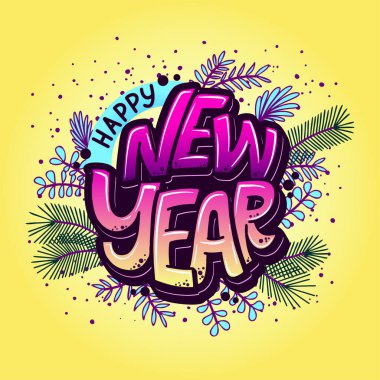 Kaligrafi yazarken mutlu yıllar. Vektör tatil illüstrasyon elemanı. Pankart için tipografik öge, tebrikler.