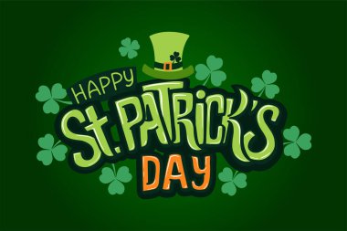 Aziz Patrick Günü 'nüz kutlu olsun. El yapımı tasarım elementleri. Davetiye ve kart için amblemler.