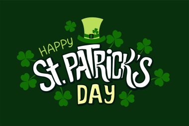 Aziz Patrick Günü 'nüz kutlu olsun. El yapımı tasarım elementleri. Davetiye ve kart için amblemler.