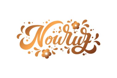 Nowruz tatil vektör tasarım elementleri. Novruz Pers Yeni Yıl kompozisyonu. El yazısıyla yazılmış harfler.