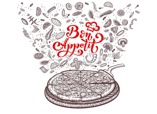 Піца Інгредієнти Почерк Малював Шаблон Меню Піцерії Виготовлена Італійської Кухні — стоковий вектор