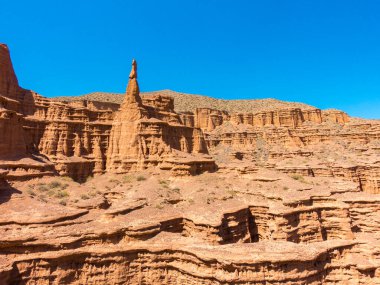 Kil kırmızı masallar. Kırgızistan 'daki Issyk-Kul bölgesi. Güzel dağ manzarası. Turizm ve seyahat