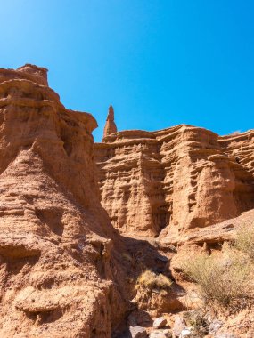 Kil kırmızı masallar. Kırgızistan 'daki Issyk-Kul bölgesi. Güzel dağ manzarası. Turizm ve seyahat