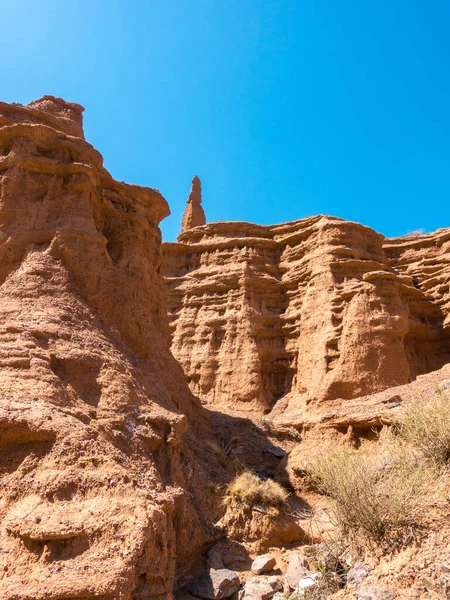 Kil kırmızı masallar. Kırgızistan 'daki Issyk-Kul bölgesi. Güzel dağ manzarası. Turizm ve seyahat