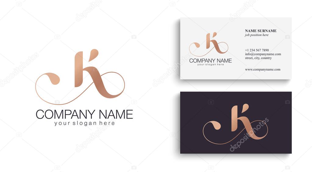 K letter monogram. Elegant luxury K logo. Calligraphic style. Corporate identity and personal logo. Vector design.