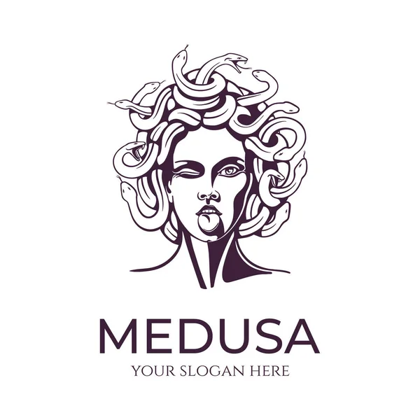 Medusa Gorgon Logo Head Woman Snakes Protective Amulet Logo Different — Stock Vector