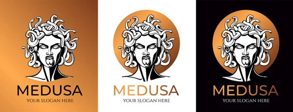 Medusa Gorgon Logo Head Woman Snakes Protective Amulet Logo Different — Stock Vector
