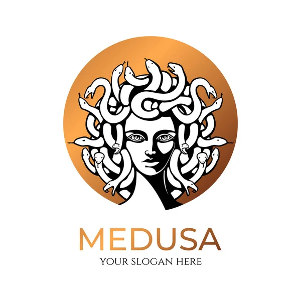 Medusa Gorgon Logo Head Woman Snakes Protective Amulet Logo Different — Stock Vector