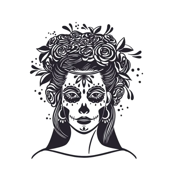 Día Los Muertos Una Fiesta Mexicana Mujer Con Maquillaje Calavera — Vector de stock