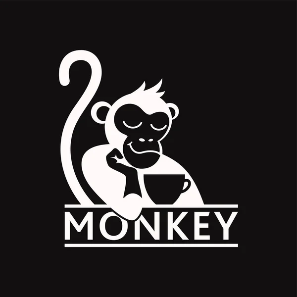 Macaco Com Uma Chávena Café Chá Logotipo Crachá Para Cafés — Vetor de Stock
