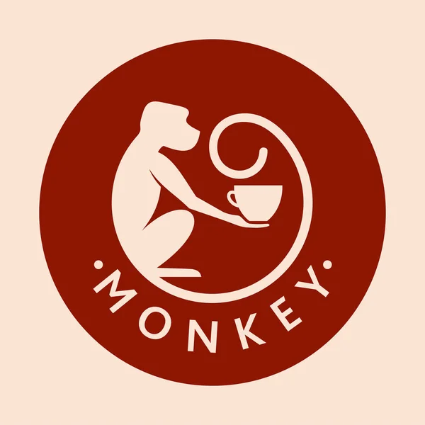Macaco Com Uma Chávena Café Chá Logotipo Crachá Para Cafés — Vetor de Stock