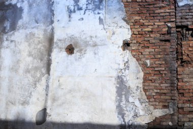 Eski alçılı tuğla duvar dokusu. Kırsal tarzda. Uyuz arkaplan