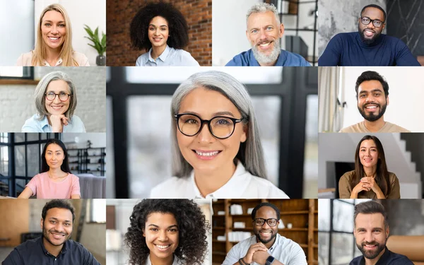 Online webinar concept. Video chat of diverse people — Foto Stock