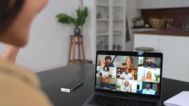 Video meeting, online conference with coworkers — Stockvideo