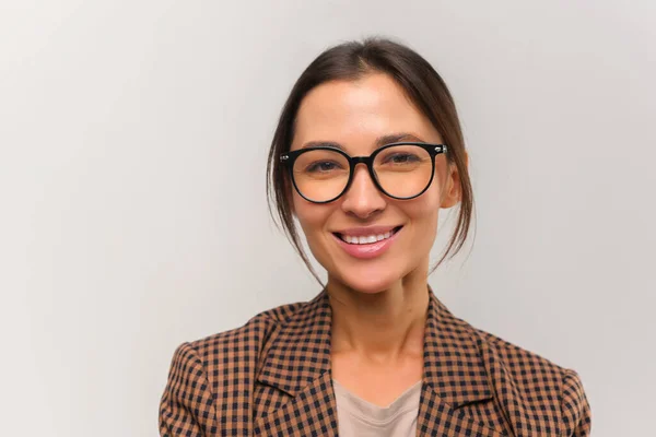 Portrait view of the confident beautiful asian woman teacher wearing glasses posing isolated — Foto de Stock