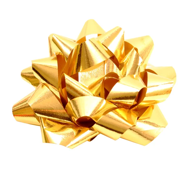 Golden gift bow on pure white - clipping path — Stock Photo, Image