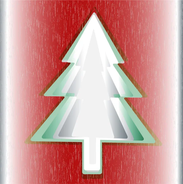 Rode achtergrond groene kerstboom — Stockvector