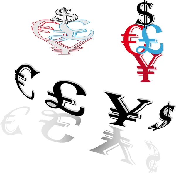 Símbolos das moedas mundiais — Vetor de Stock