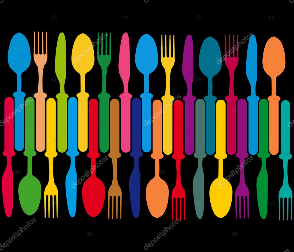 Cutlery color background, menu with cutlery vector illustration.