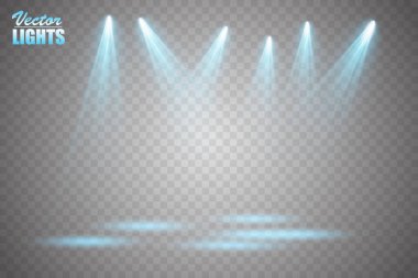 Vektör Spotlights. Sahne. Hafif Efektler. Parlak ışık efekti. Vektör illüstrasyonu.