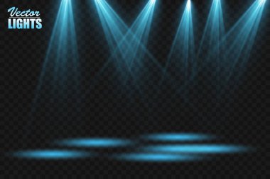 Vektör Spotlights. Sahne. Hafif Efektler. Parlak ışık efekti. Vektör illüstrasyonu.