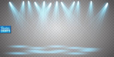 Vektör Spotlights. Sahne. Hafif Efektler. Parlak ışık efekti. Vektör illüstrasyonu.