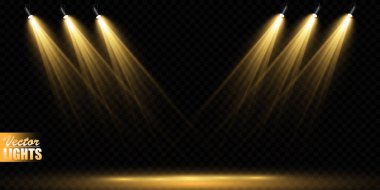 Vektör Spotlights. Sahne. Hafif Efektler. Parlak ışık efekti Vektör illüstrasyonu
