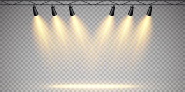 Vektör Spotlights. Sahne. Hafif Efektler. Parlak ışık efekti. Vektör illüstrasyonu.