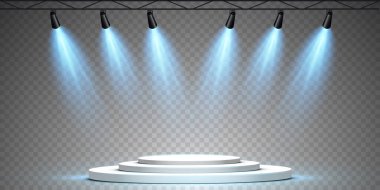 Vektör Spotlights. Sahne. Hafif Efektler. Parlak ışık efekti. Vektör illüstrasyonu.