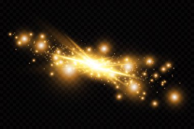 Parlak ışık efektini beyaz kıvılcımlarla ve altın yıldızları özel ışıkla parlat. Beyaz parlayan ışık. Işınlardan gelen yıldız ışığı. Güneş arkadan vuruyor. Parlak güzel yıldız. Güneş ışığı. EPS10