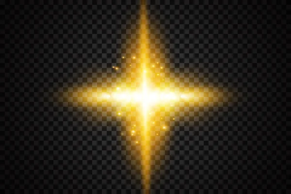 白い火花と金色の星が特別な光で輝く光の効果を設定します 光線からの星の光 太陽がバックライトされています 明るい美しい星 陽射し Eps10 — ストックベクタ