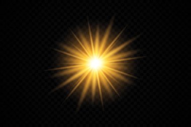 Parlak ışık efektini beyaz kıvılcımlarla ve altın yıldızları özel ışıkla parlat. Beyaz parlayan ışık. Işınlardan gelen yıldız ışığı. Güneş arkadan vuruyor. Parlak güzel yıldız. Güneş ışığı. EPS10