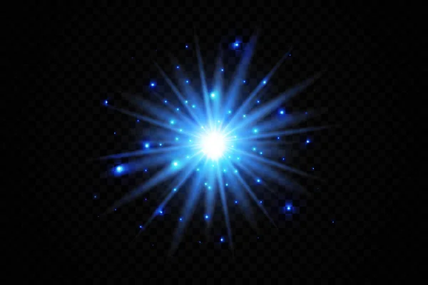 特殊光で輝く白と青の火花で光の効果を輝きます 白く輝く光 光線からの星明かり 太陽が照らされています 明るい美しい星 太陽光だ Eps10 — ストックベクタ
