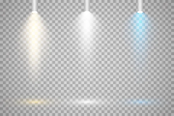 Набір Кольорових Прожекторів Прозорому Фоні Яскраве Освітлення Прожекторами Прожектор Білий — стоковий вектор