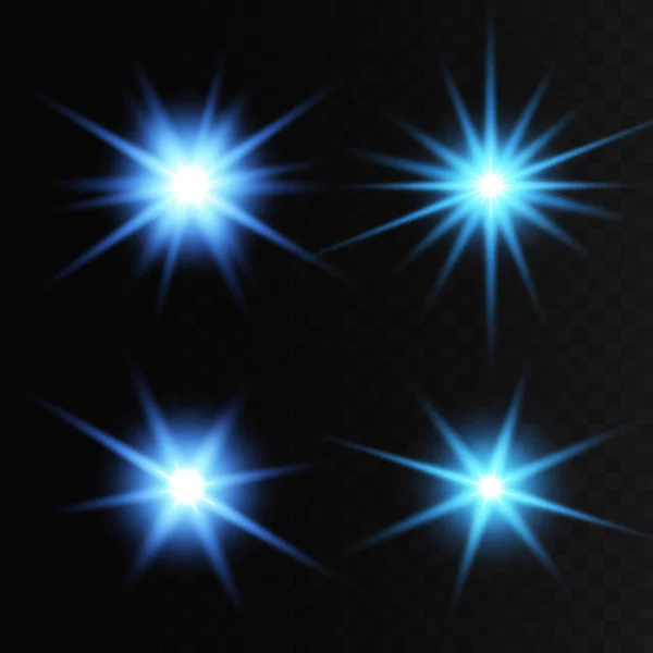 白光和蓝光闪烁着特殊的光芒 白色的光芒 来自光线的星光 太阳被照亮了 明亮美丽的星星 Eps10 — 图库矢量图片