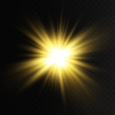 Parlak ışık efektini beyaz kıvılcımlarla ve altın yıldızları özel ışıkla parlat. Beyaz parlayan ışık. Işınlardan gelen yıldız ışığı. Güneş arkadan vuruyor. Parlak güzel yıldız. Güneş ışığı. EPS10