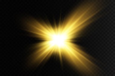 Parlak ışık efektini beyaz kıvılcımlarla ve altın yıldızları özel ışıkla parlat. Beyaz parlayan ışık. Işınlardan gelen yıldız ışığı. Güneş arkadan vuruyor. Parlak güzel yıldız. Güneş ışığı. EPS10