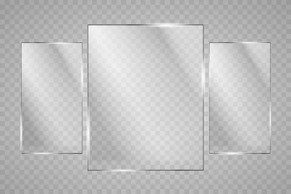 Glasplattor Installerade Vektorglas Banderoller Transparent Bakgrund Glas Glasmålningar Färgramar Vektor — Stock vektor