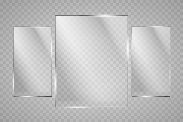 Glass plates are installed. Vector glass banners on a transparent background. Glass. Glass paintings. Color frames. Vector
