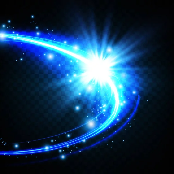 特殊光で輝く白と青の火花で光の効果を輝きます 白く輝く光 光線からの星明かり 太陽が照らされています 明るい美しい星 太陽光だ Eps10 — ストックベクタ