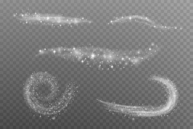 Beyaz png toz ışığı. Bokeh ışıkları arka planı etkiler. Parlayan tozun Noel arkaplanı. Parlayan ışık konfetileri ve dizaynınız için kıvılcım dokusu.