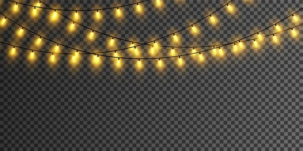 Luces Navidad Aisladas Sobre Fondo Transparente Set Guirnaldas Doradas Navideñas — Vector de stock