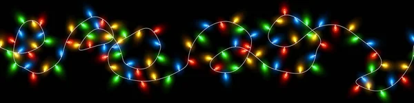 圣诞灯 五彩缤纷的圣诞花环隔离电线上的矢量红光 蓝光和绿光灯泡 — 图库矢量图片