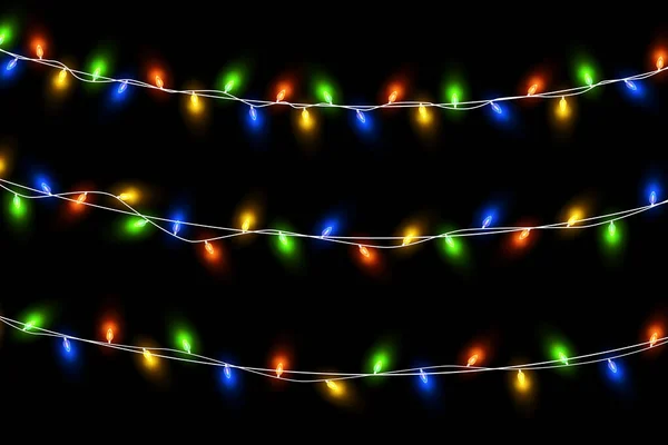 Рождественские Огни Красочные Рождественские Гирлянды Векторные Красные Желтые Синие Зеленые — стоковый вектор