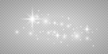 Beyaz png toz ışığı. Bokeh ışıkları arka planı etkiler. Parlayan tozun Noel arkaplanı. Parlayan ışık konfetileri ve dizaynınız için kıvılcım dokusu.