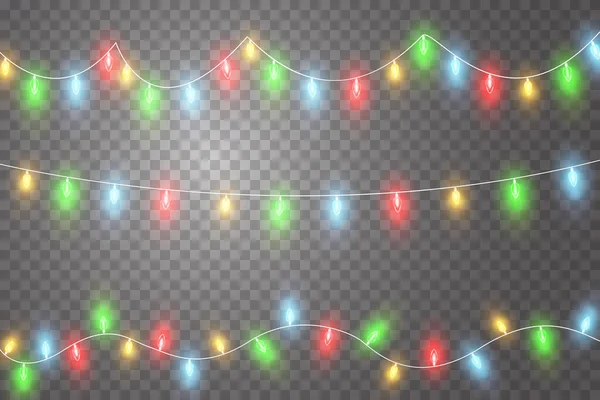 Lumières Noël Guirlandes Noël Colorées Ampoules Lumineuses Vectorielles Rouges Jaunes — Image vectorielle