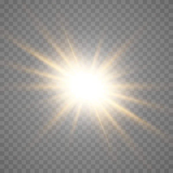 Luce Solare Dorata Trasparente Vettoriale Effetto Luce Brillamento Speciale Lente — Vettoriale Stock
