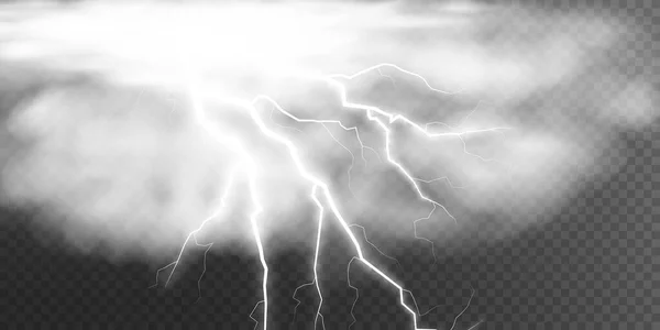一套闪电魔法和明亮的光效 雷雨与闪电和云彩 矢量图解 放电的电流 充电电流 自然现象 — 图库矢量图片