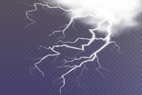 Bir Dizi Büyülü Parlak Işık Efekti Yıldırımlı Bulutlu Bir Fırtına — Stok Vektör