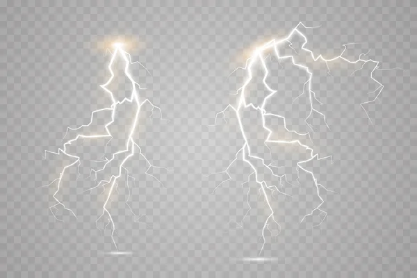 Zestaw Magic Lightning Jasne Efekty Świetlne Ilustracja Wektora — Wektor stockowy